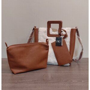 FFC New York Anabel Large Tote Set 3 Bags in 1 Natural Shearling 100% Vegan
